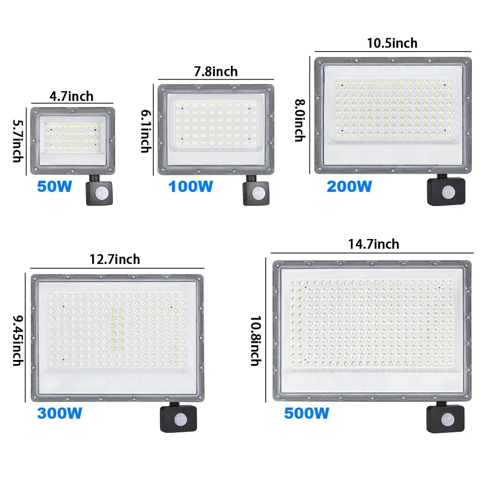 PIR Motion Sensor LED FloodLight 50W 100W 200W 300W 500W Outdoor Waterproof Reflector LED Spotlight For Street Garden Wall Light
