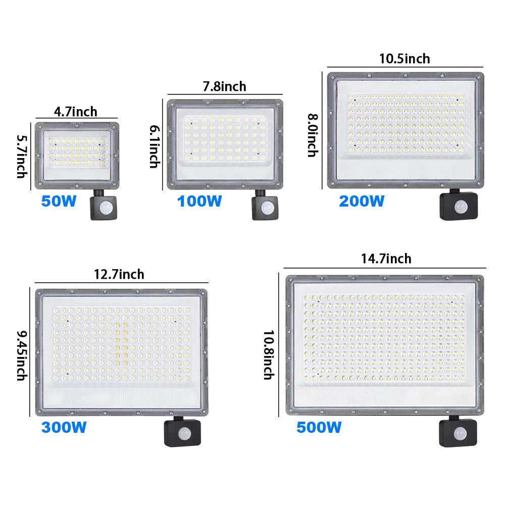 PIR Motion Sensor LED FloodLight 50W 100W 200W 300W 500W Outdoor Waterproof Reflector LED Spotlight For Street Garden Wall Light