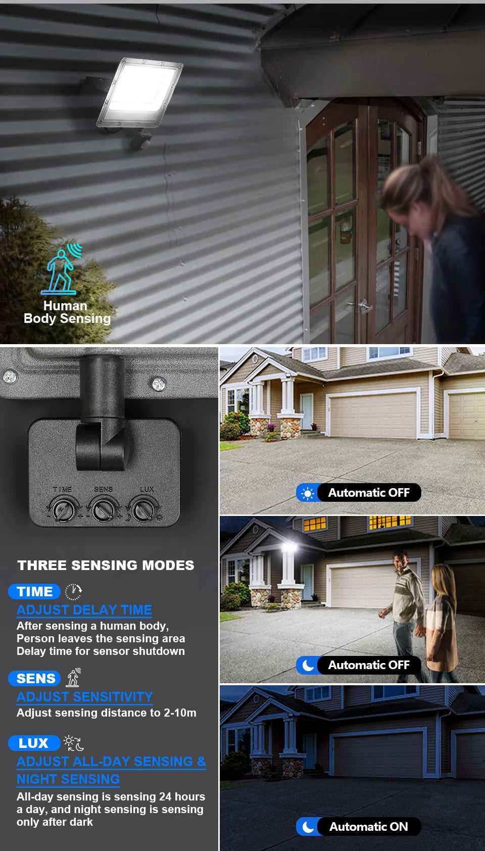 PIR Motion Sensor LED FloodLight 50W 100W 200W 300W 500W Outdoor Waterproof Reflector LED Spotlight For Street Garden Wall Light