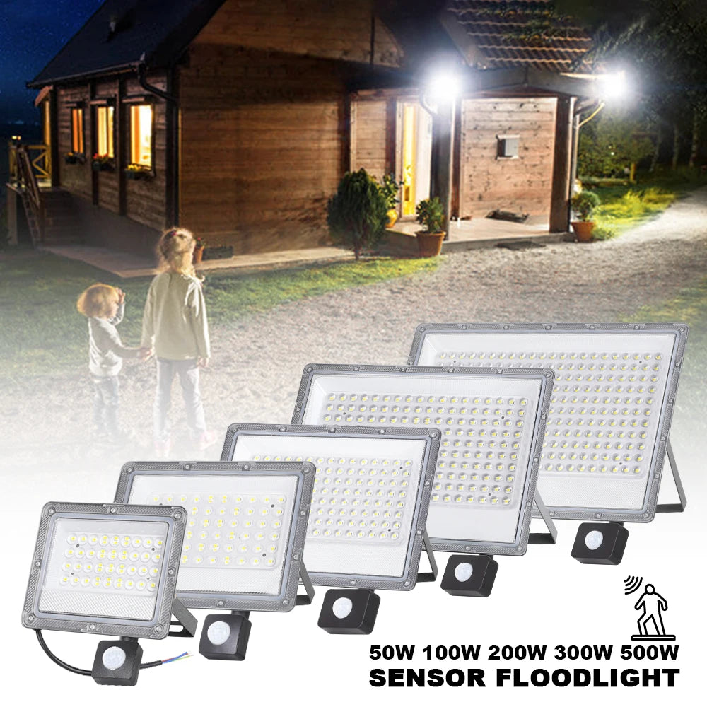 PIR Motion Sensor LED FloodLight 50W 100W 200W 300W 500W Outdoor Waterproof Reflector LED Spotlight For Street Garden Wall Light