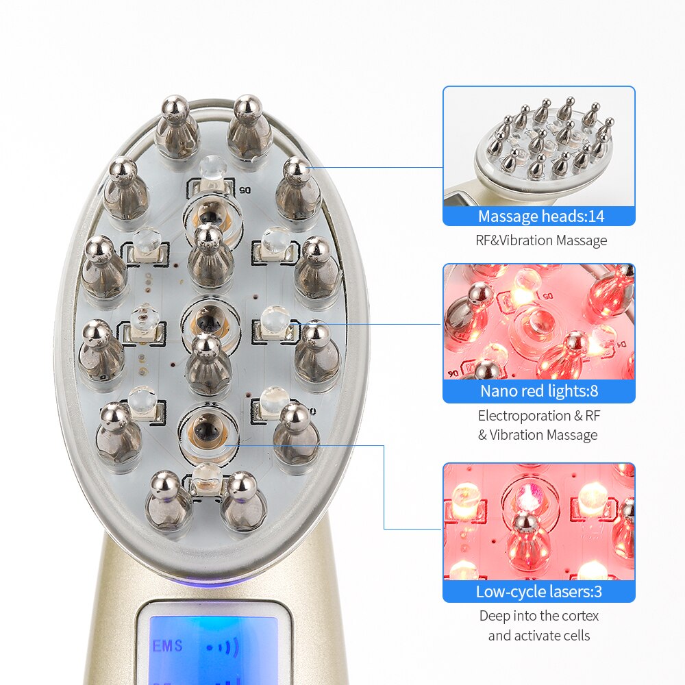 Electric Laser Hair Growth Comb Infrared EMS RF Vibration Massager Microcurrent - Hair Care, Hair Regrowth