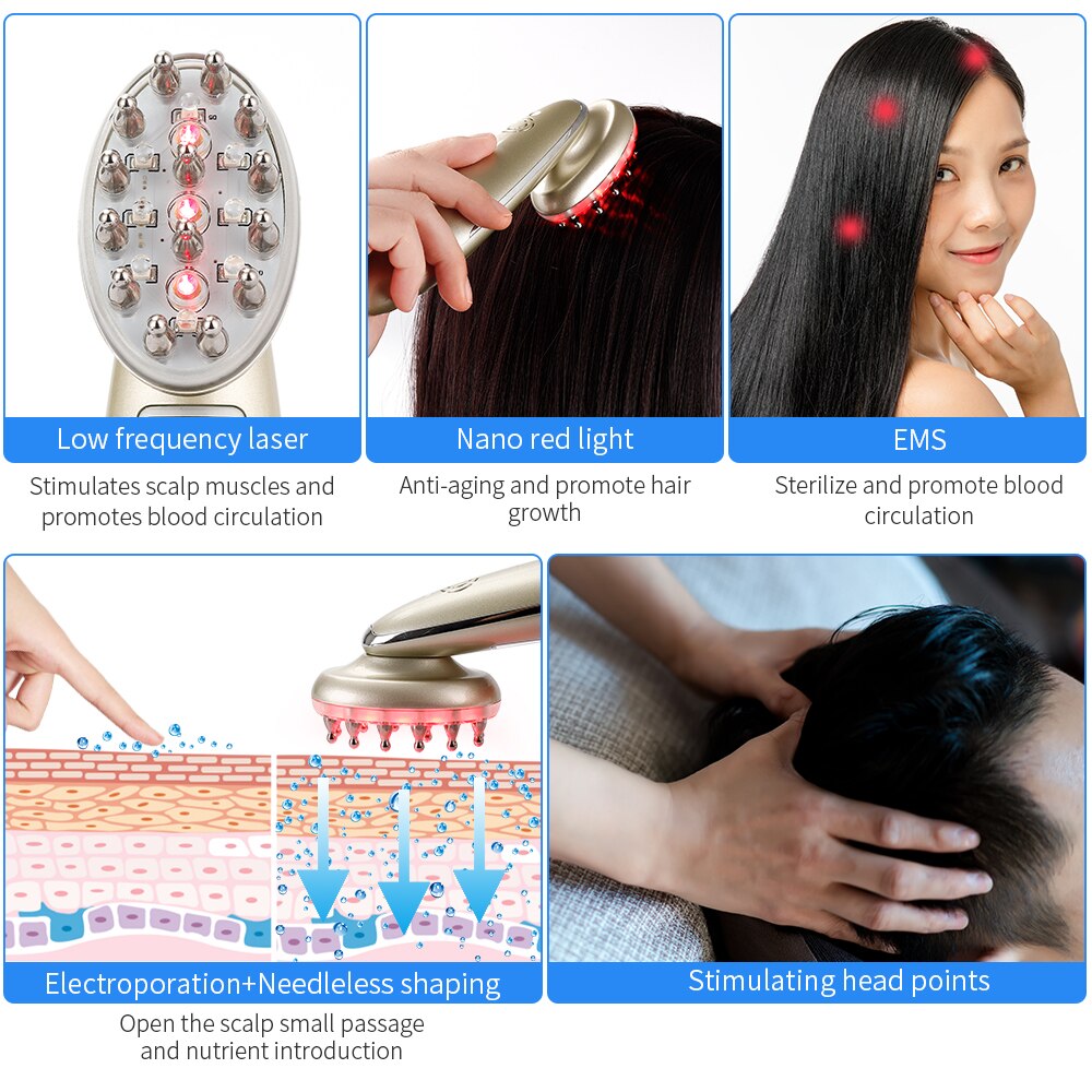 Electric Laser Hair Growth Comb Infrared EMS RF Vibration Massager Microcurrent - Hair Care, Hair Regrowth