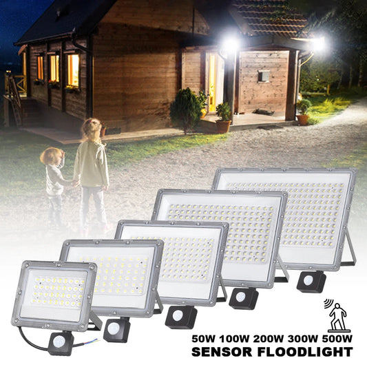 PIR Motion Sensor LED FloodLight 50W 100W 200W 300W 500W Outdoor Waterproof Reflector LED Spotlight For Street Garden Wall Light